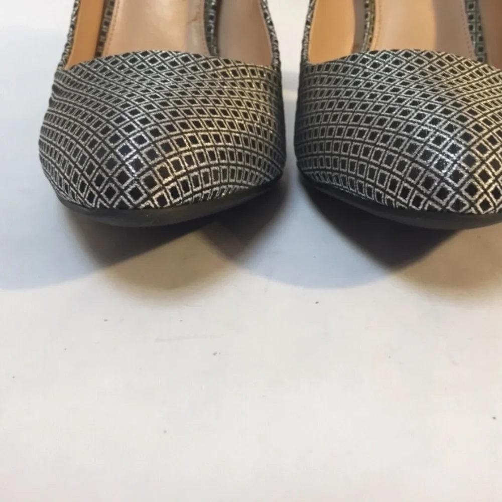 Vince Camuto Perforated Metallic Gray Block Heel Pumps